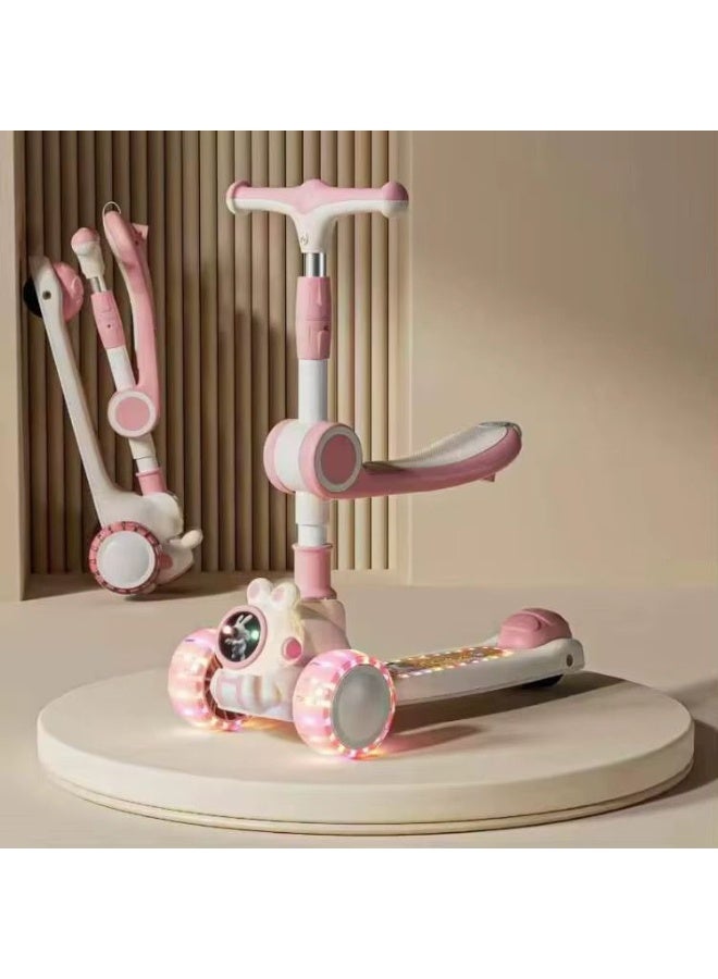 سكوتر للاطفال 3 في 1 مع موسيقى، ارتفاع قابل للتعديل 68-80 سم، مقعد قابل للازالة، مصابيح LED، تصميم قابل للطي، للاطفال الصغار من هابي كيدو - Image 2