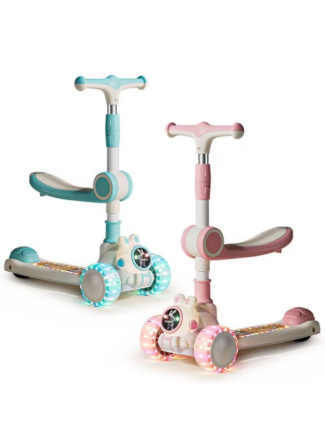 سكوتر للاطفال 3 في 1 مع موسيقى، ارتفاع قابل للتعديل 68-80 سم، مقعد قابل للازالة، مصابيح LED، تصميم قابل للطي، للاطفال الصغار من هابي كيدو - Image 3