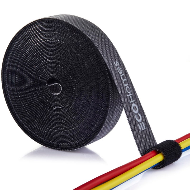 ECOHomes 1 Inch x 30 FT Double Sided Hook and Loop Roll Tape | Two Sides, Self Stick, No Adhesive Reusable Cable Ties Wrap for Cable Management, Heavy Duty Extender Straps Long Wire Strips Black - Image 1
