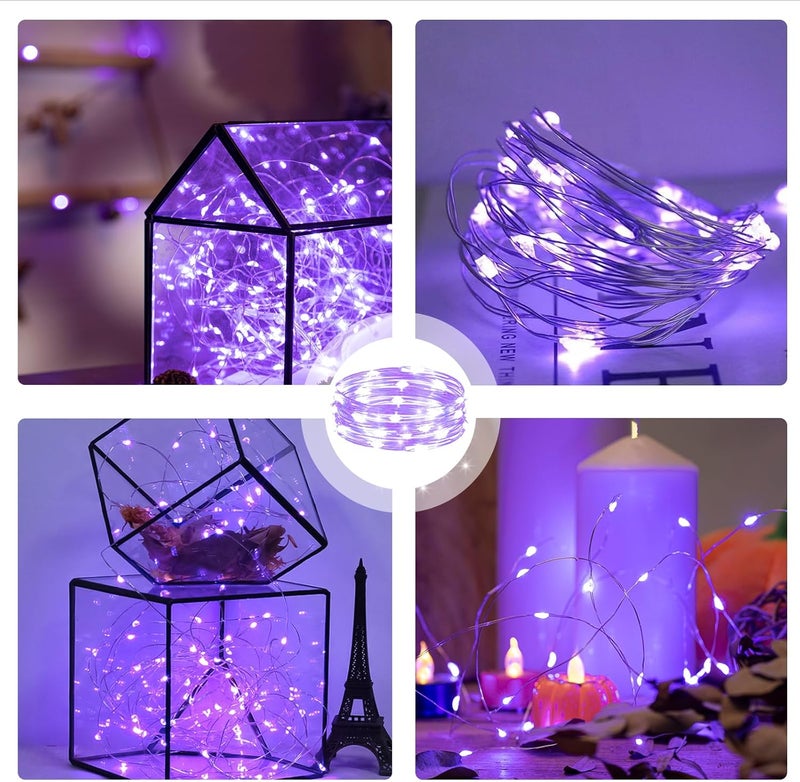 SINAMER 6PCS Purple Fairy Lights Battery Powered with Timer, 7ft 20LEDs Twinkle Mini Lights with Remote,Waterproof Small Silver Wire Firefly Starry for DIY Wedding Party Christmas - Image 3