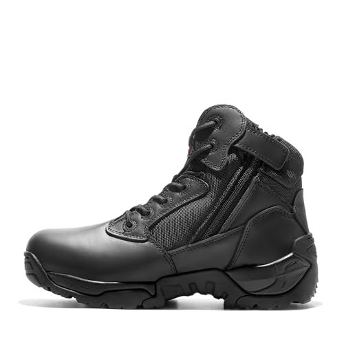 NORTIV 8 Mens Military Tactical Work Boots Side Zip Outdoor Hiking Leather Motorcycle Combat Boots,Size 8.5,Black,ALLOY - Image 2
