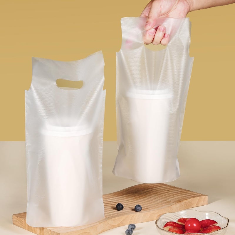 Elyfree Drink Carrier for Delivery, Clear Cup Carrier with Handle for Drink Cups/Coffee/Tea/Juice, Plastic Bags for Drinks, Portable Take Out Bags for Coffee Shop/Restaurant/Bar (1 cup, 100 Pack) - Image 1