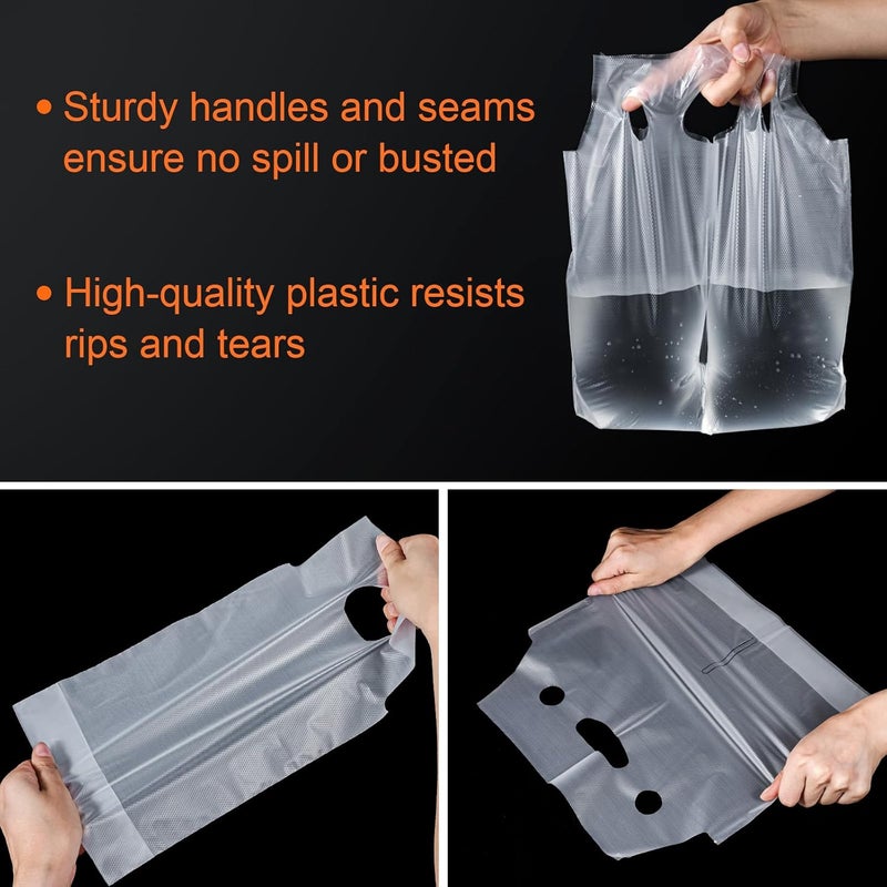Elyfree Drink Carrier for Delivery, Clear Cup Carrier with Handle for Drink Cups/Coffee/Tea/Juice, Plastic Bags for Drinks, Portable Take Out Bags for Coffee Shop/Restaurant/Bar (1 cup, 100 Pack) - Image 2