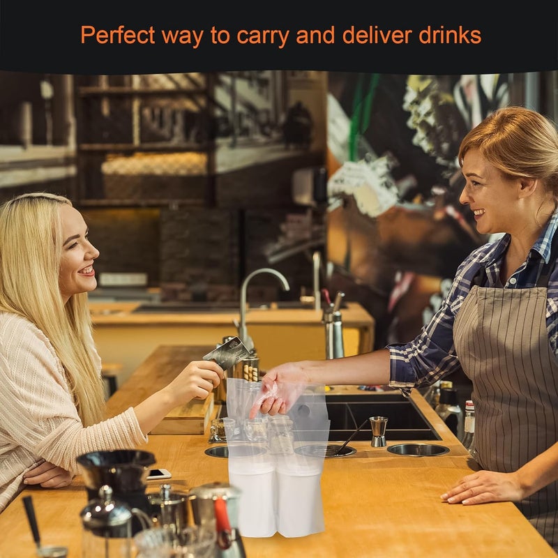 Elyfree Drink Carrier for Delivery, Clear Cup Carrier with Handle for Drink Cups/Coffee/Tea/Juice, Plastic Bags for Drinks, Portable Take Out Bags for Coffee Shop/Restaurant/Bar (1 cup, 100 Pack) - Image 5