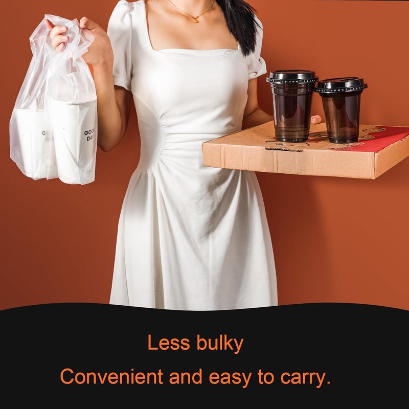 Elyfree Drink Carrier for Delivery, Clear Cup Carrier with Handle for Drink Cups/Coffee/Tea/Juice, Plastic Bags for Drinks, Portable Take Out Bags for Coffee Shop/Restaurant/Bar (1 cup, 100 Pack) - Image 4