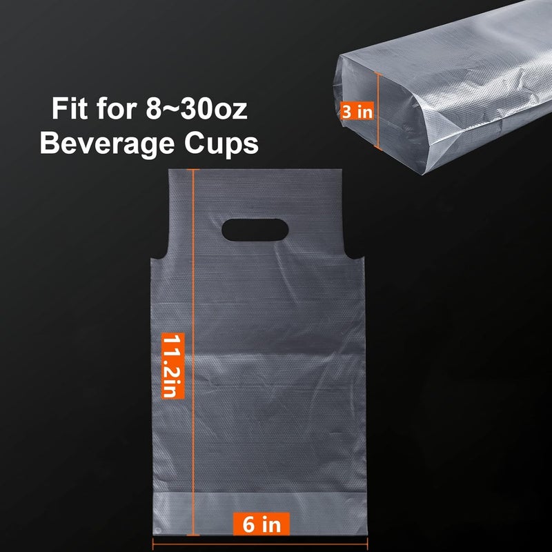 Elyfree Drink Carrier for Delivery, Clear Cup Carrier with Handle for Drink Cups/Coffee/Tea/Juice, Plastic Bags for Drinks, Portable Take Out Bags for Coffee Shop/Restaurant/Bar (1 cup, 100 Pack) - Image 3
