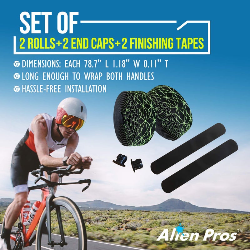 ALIEN PROS Bike Handlebar Tape Carbon Fiber (Set of 2) Black Green - Enhance Your Bike Grip with These Bicycle Handle bar Tape - Wrap Your Bike for an Awesome Comfortable Ride - Image 2