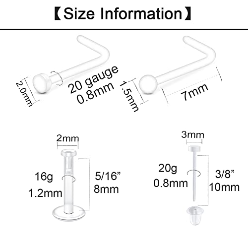 Longita 20g & 18g Plastic Nose Studs & Rings for Work & Surgery - Clear & Cartilage Earrings - Image 2