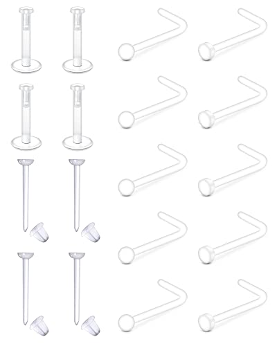 Longita 20g & 18g Plastic Nose Studs & Rings for Work & Surgery - Clear & Cartilage Earrings - Image 1