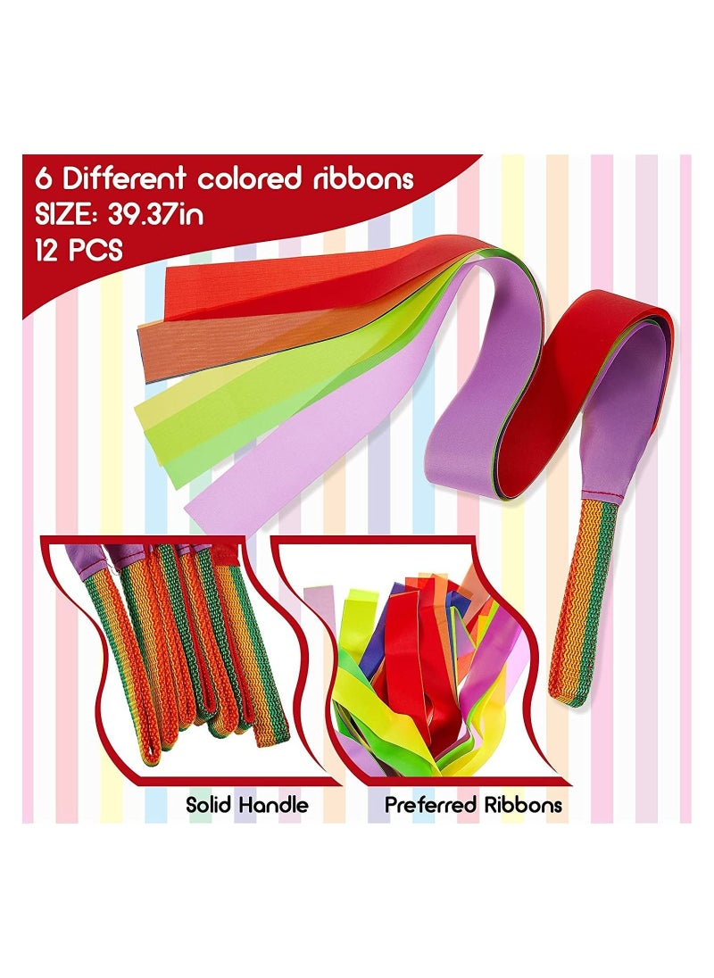 SYOSI - Rainbow Dance Ribbons for Kids, 12Pcs Hand Held Rhythm Rainbow Streamers, Circus Carnival Rhythmic Gymnastics Birthday Party Decoration, Ribbon Baton Twirling Sticks Silks Streamers Wands for Girls - Image 1