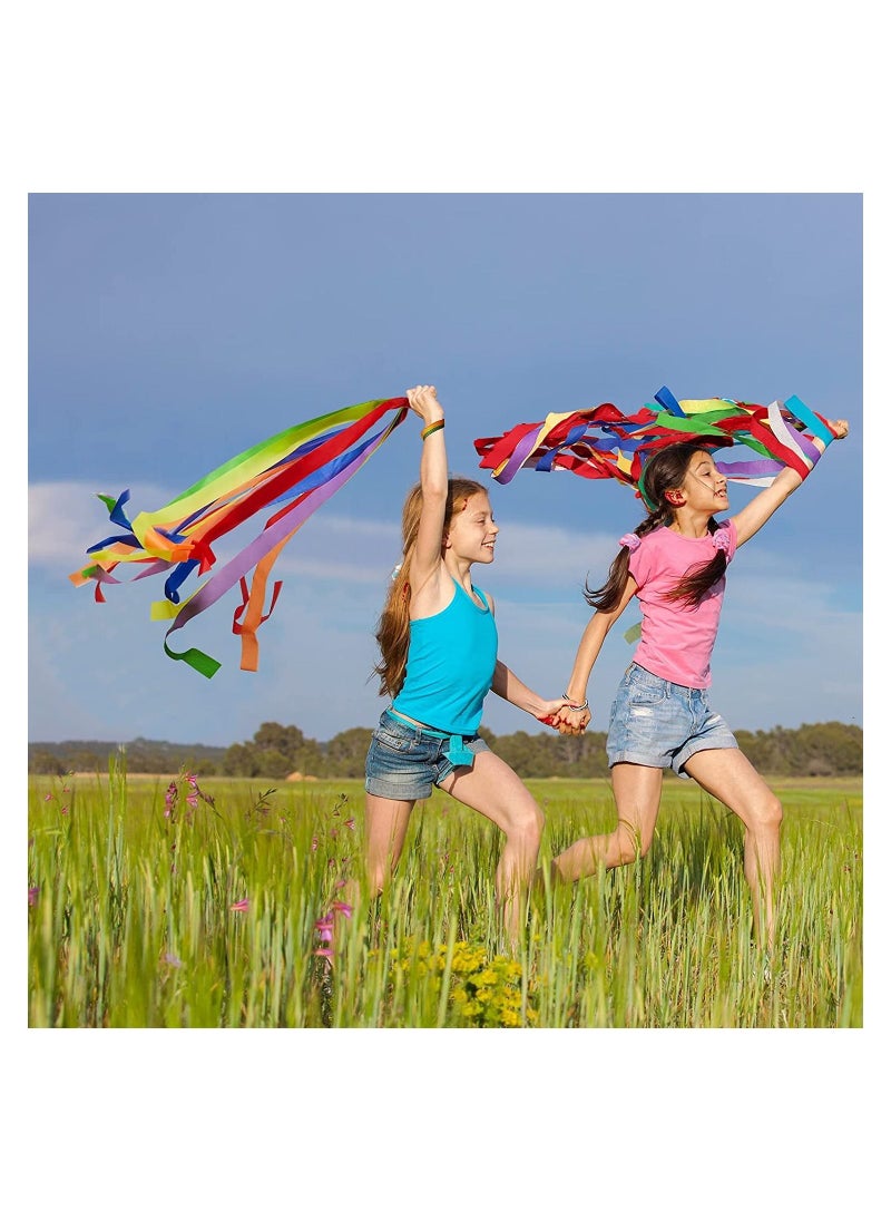 SYOSI - Rainbow Dance Ribbons for Kids, 12Pcs Hand Held Rhythm Rainbow Streamers, Circus Carnival Rhythmic Gymnastics Birthday Party Decoration, Ribbon Baton Twirling Sticks Silks Streamers Wands for Girls - Image 1