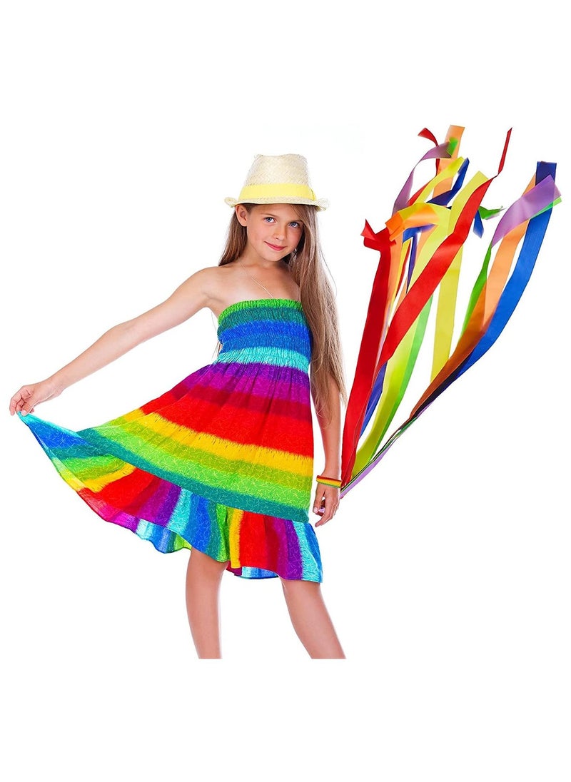 SYOSI - Rainbow Dance Ribbons for Kids, 12Pcs Hand Held Rhythm Rainbow Streamers, Circus Carnival Rhythmic Gymnastics Birthday Party Decoration, Ribbon Baton Twirling Sticks Silks Streamers Wands for Girls - Image 1