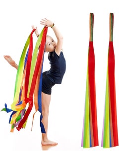 Rainbow Dance Ribbons for Kids, 12Pcs Hand Held Rhythm Rainbow Streamers, Circus Carnival Rhythmic Gymnastics Birthday Party Decoration, Ribbon Baton Twirling Sticks Silks Streamers Wands for Girls