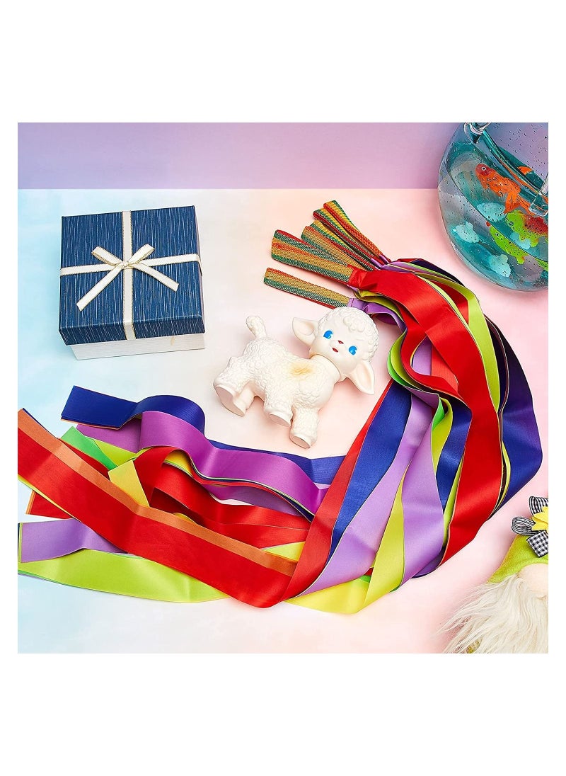 SYOSI - Rainbow Dance Ribbons for Kids, 12Pcs Hand Held Rhythm Rainbow Streamers, Circus Carnival Rhythmic Gymnastics Birthday Party Decoration, Ribbon Baton Twirling Sticks Silks Streamers Wands for Girls - Image 1