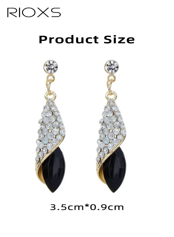 RIOXS Women's Rhinestone Teardrop Earrings, Contrast Color Earrings 18K White Gold Plated Small Rhinestones, Black 3D Diamond Stud Earrings Fashion Jewelry Perfect for Prom, Dates, and Anniversaries - Image 2
