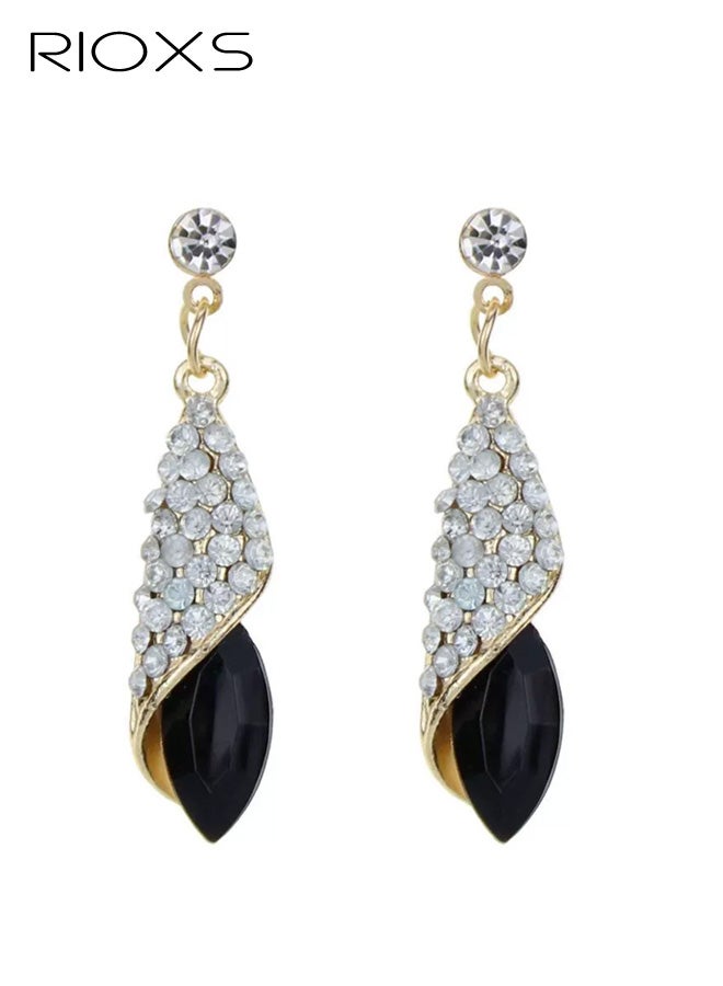 RIOXS Women's Rhinestone Teardrop Earrings, Contrast Color Earrings 18K White Gold Plated Small Rhinestones, Black 3D Diamond Stud Earrings Fashion Jewelry Perfect for Prom, Dates, and Anniversaries - Image 1