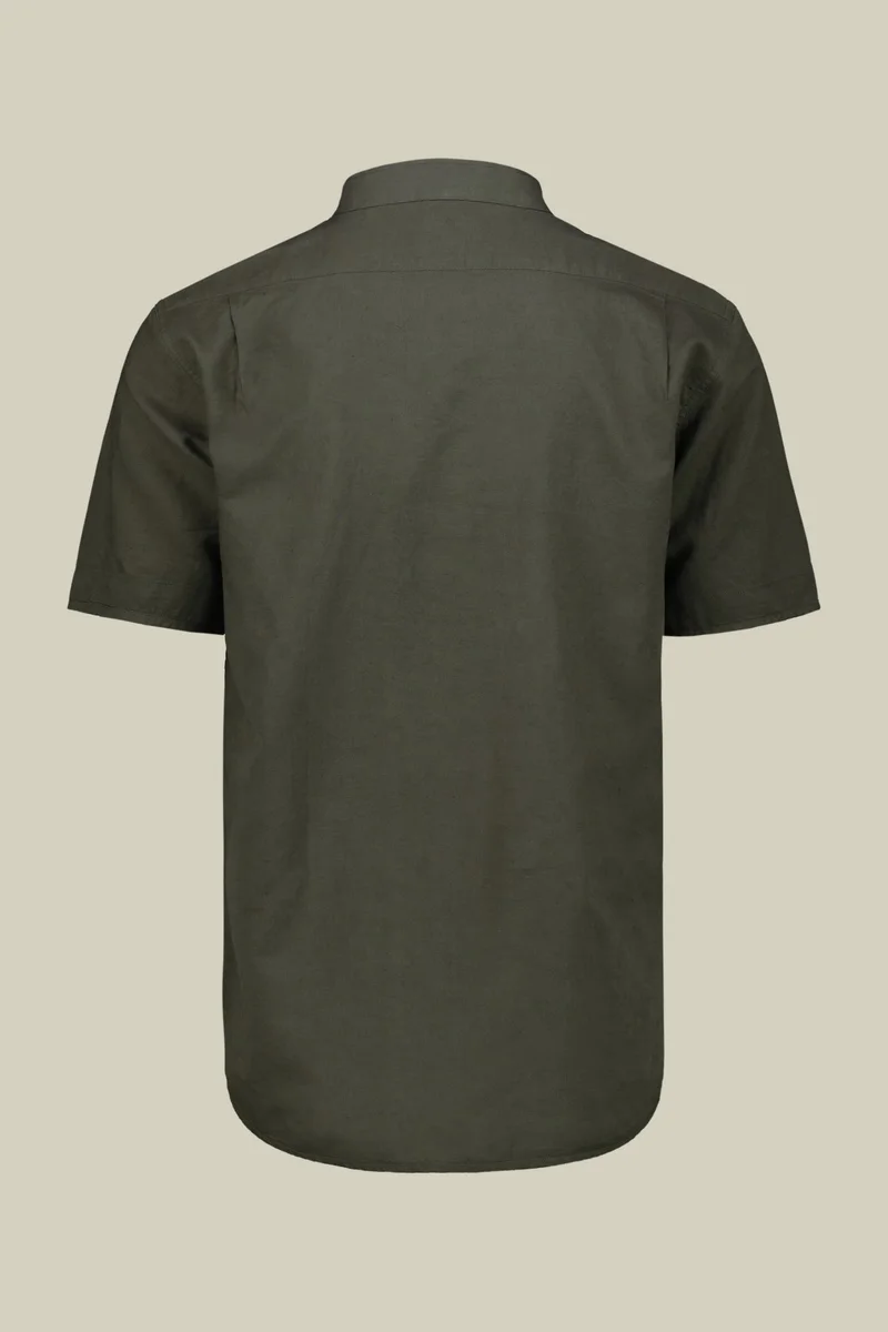 Doppelganger Green Casual men's shirt with mandarin collar, washed linen and cotton fabric - Military for Men | Best Price UAE