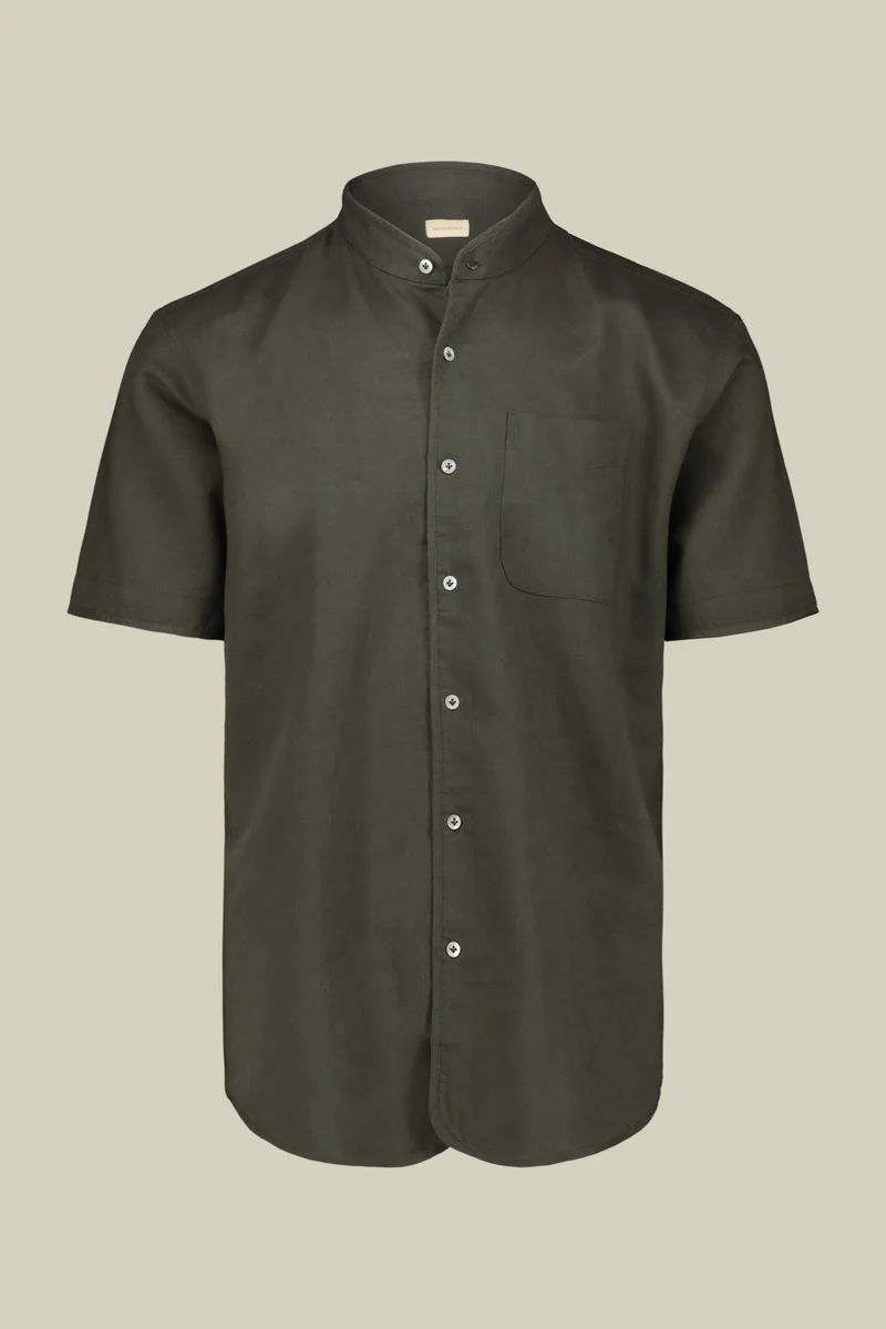 Doppelganger Green Casual men's shirt with mandarin collar, washed linen and cotton fabric - Military for Men | Best Price UAE