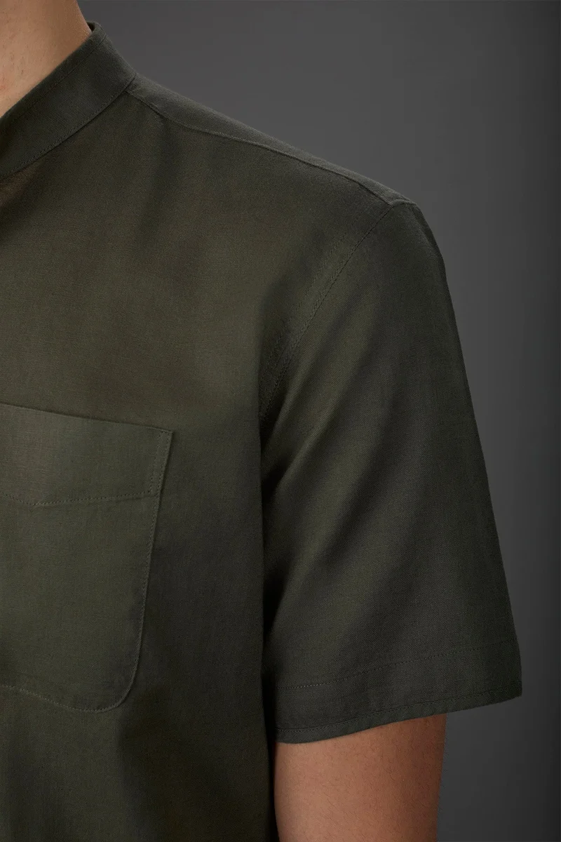Doppelganger Green Casual men's shirt with mandarin collar, washed linen and cotton fabric - Military for Men | Best Price UAE