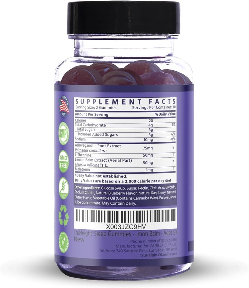 TruHeight Sleep Gummies - Kids & Teen Natural Sleep Aid for Maximum Growth - Pediatric Recommended - Kids Melatonin Gummy - Melatonin, Ashwagandha, L Theanine, Lemon Balm, Ages 5+, Mixed Berry Flavor - Image 2