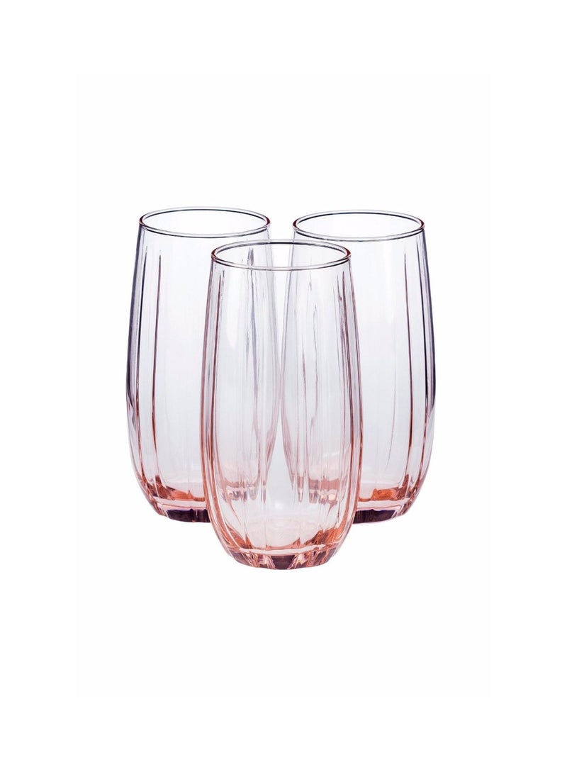 Paşabahçe طقم أكواب باساباهتشي لينكا 500 مل وردي - 3 قطع أكواب زجاجية ملونة كبيرة - أدوات شرب عصرية ذات جوانب متعددة