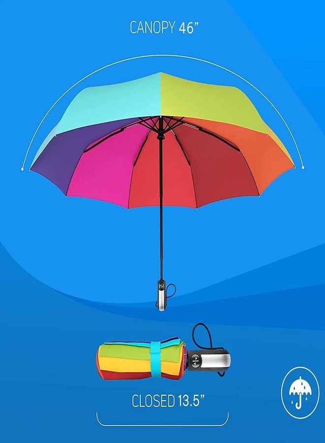 TECH LOGO ELECTRONICS Rainbow Umbrella, Colorful Umbrella Sun Beach Umbrella for Men and Women Foldable - Image 2