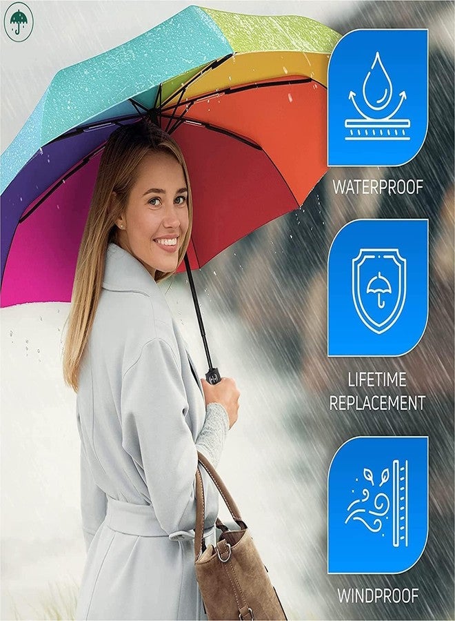 TECH LOGO ELECTRONICS Rainbow Umbrella, Colorful Umbrella Sun Beach Umbrella for Men and Women Foldable - Image 5
