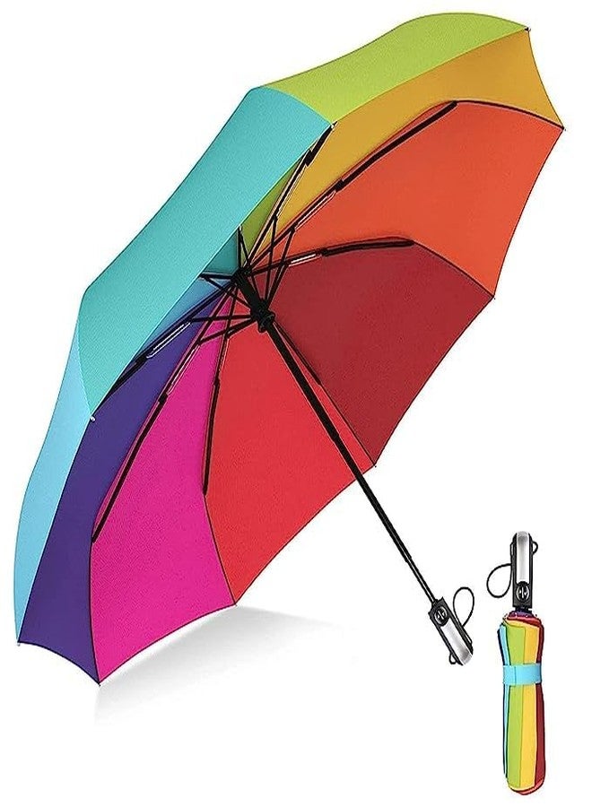 TECH LOGO ELECTRONICS Rainbow Umbrella, Colorful Umbrella Sun Beach Umbrella for Men and Women Foldable - Image 1