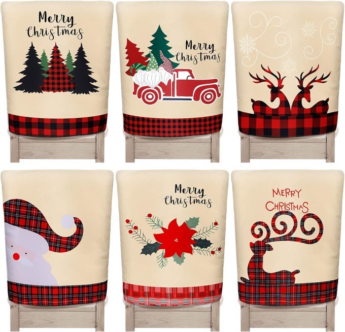 6 PCS CHRISTMAS CHAIR BACK COVERS XMAS HOLIDAY CHAIR COVERS FOR DINING ROOM KITCHEN HOTEL WEDDING CEREMONY PARTY DECORCLASSIC