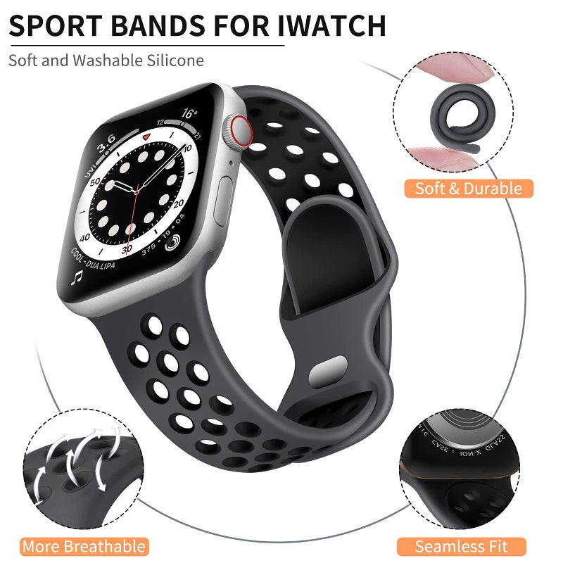 Lerobo Sport Bands Compatible with Apple Watch Band 40mm 41mm 38mm 42mm Series 11 10 for Women Men,Soft Silicone Breathable Bands for iWatch SE 2nd Generation 3 1 for iWatch Series 9 8 7 6 5 4 3 Black - Image 2