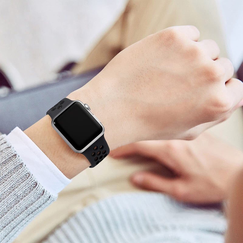 Lerobo Sport Bands Compatible with Apple Watch Band 40mm 41mm 38mm 42mm Series 11 10 for Women Men,Soft Silicone Breathable Bands for iWatch SE 2nd Generation 3 1 for iWatch Series 9 8 7 6 5 4 3 Black - Image 5