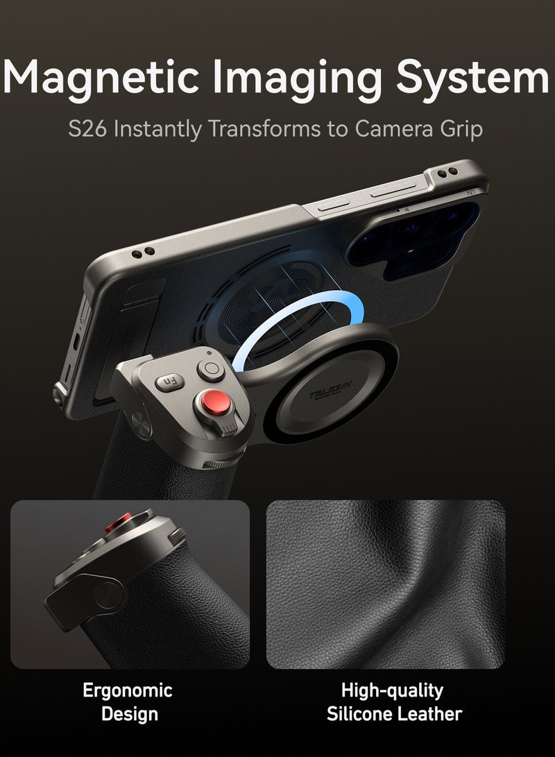 TELESIN Phone Camera Grip for Galaxy S26 Ultra, 3200mAh Magnetic Wireless Charging Smartphone Shooting Grip with ND16 Filter, Fill Light, Shutter Button and Zoom Dial - Image 3