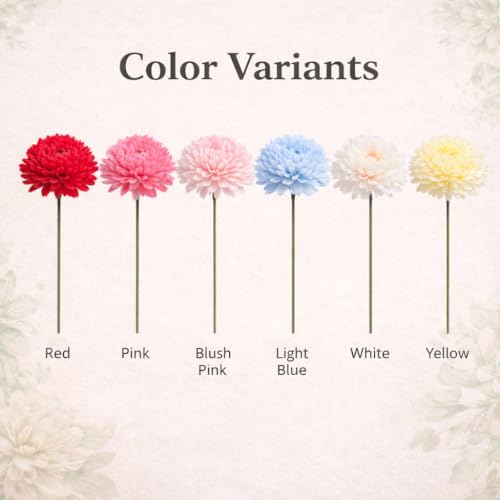 Akaar Decor's Artificial Chrysanthemum Hydrangea Ball Flower Stick for Home Decor, Office, Bedroom, Balcony, Living Room, Deepawali Decoration - Pack of 6 Flowers- Multicolor - Image 5