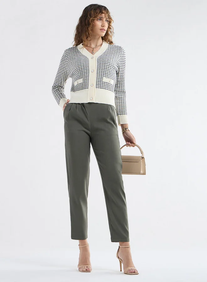 Splash FAV Textured V-neck Cardigan with Long Sleeves and Button Closure