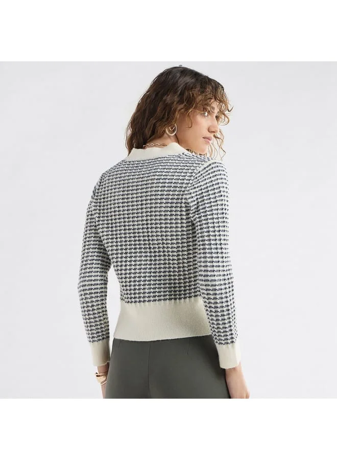 Splash FAV Textured V-neck Cardigan with Long Sleeves and Button Closure