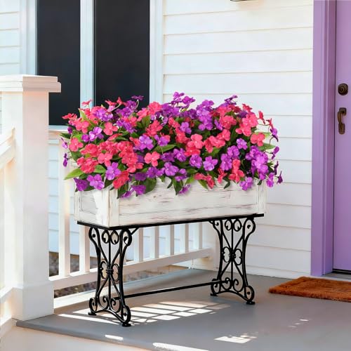 ZFProcess Artificial Impatiens Flowers for Outdoors, 6 Bundles Silk Fake Flowers for Spring Summer Decoration, UV Resistant Faux Plants Plastic Bouquet for Home Planter Porch Patio Yard Decor(Purple Rose Red) - Image 5