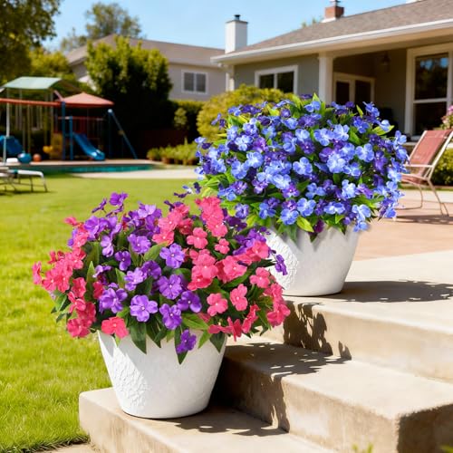 ZFProcess Artificial Impatiens Flowers for Outdoors, 6 Bundles Silk Fake Flowers for Spring Summer Decoration, UV Resistant Faux Plants Plastic Bouquet for Home Planter Porch Patio Yard Decor(Purple Rose Red) - Image 4