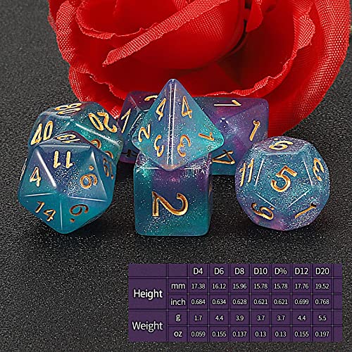 QMAY DND Dice Set DD Polyhedral Dice 7 Pcs for Dungeons and Dragons Purple Light Blue Glitter - Image 5