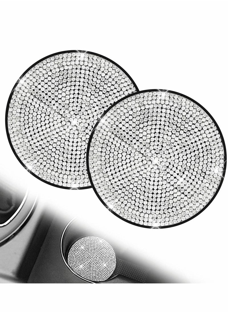 Excefore Car Cup Coaster, 2 Pcs Bling Rhinestone Car Cup Holder Coasters 4, 2.75 inch Anti-Slip Shockproof Universal Fashion Vehicle Car Coasters Insert Crystal Automotive Interior Accessories for Wome  - Image 1