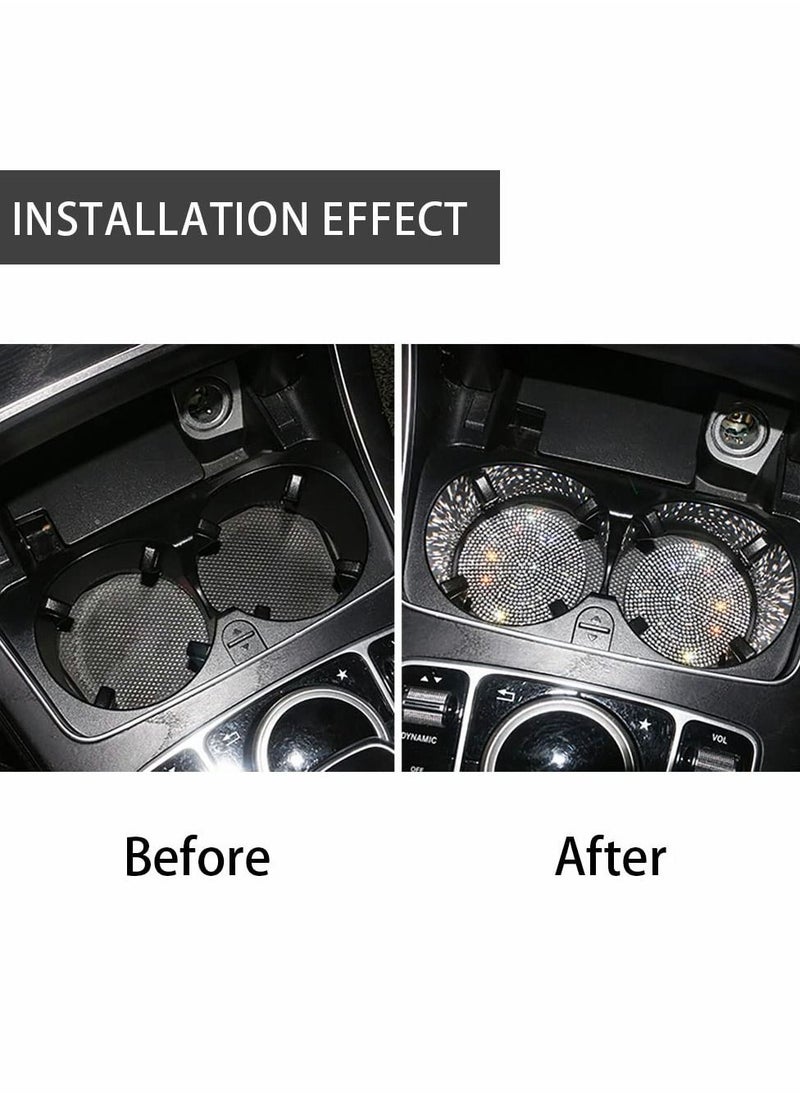 Excefore Car Cup Coaster, 2 Pcs Bling Rhinestone Car Cup Holder Coasters 4, 2.75 inch Anti-Slip Shockproof Universal Fashion Vehicle Car Coasters Insert Crystal Automotive Interior Accessories for Wome  - Image 4