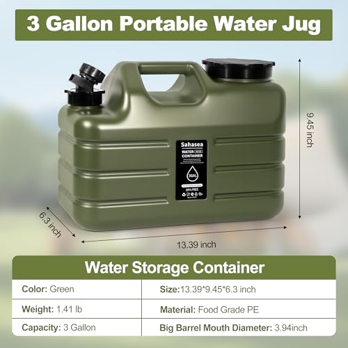 Sahasea 3 Gallon Water Jug, Portable Camping Water Jug Dispenser with Spigot, Leak-Proof Water Storage Containers for Camping, Outdoor, RV, BPA Free Emergency Water Tank, Green - Image 4
