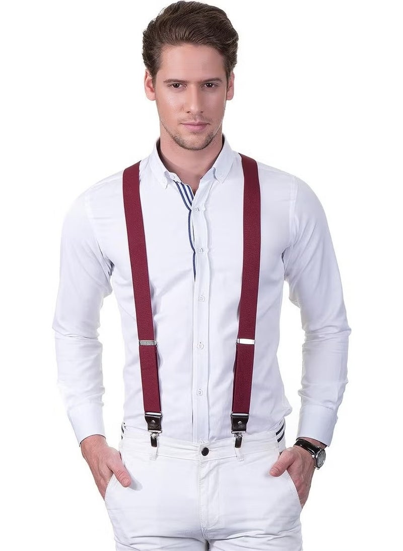 Tudors Claret Red Plain Men's Trouser Suspenders - Image 2