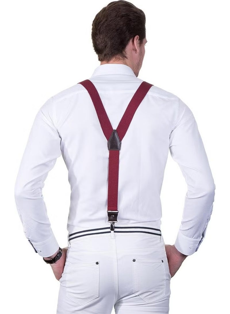 Tudors Claret Red Plain Men's Trouser Suspenders - Image 3