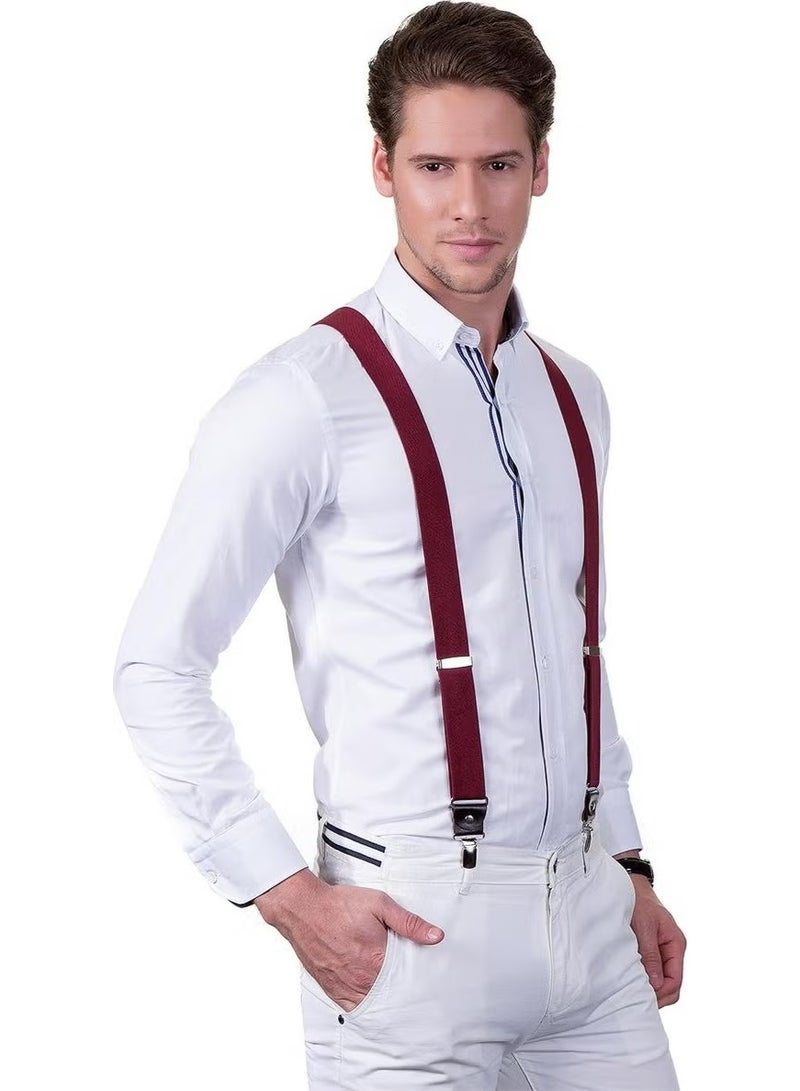 Tudors Claret Red Plain Men's Trouser Suspenders - Image 1