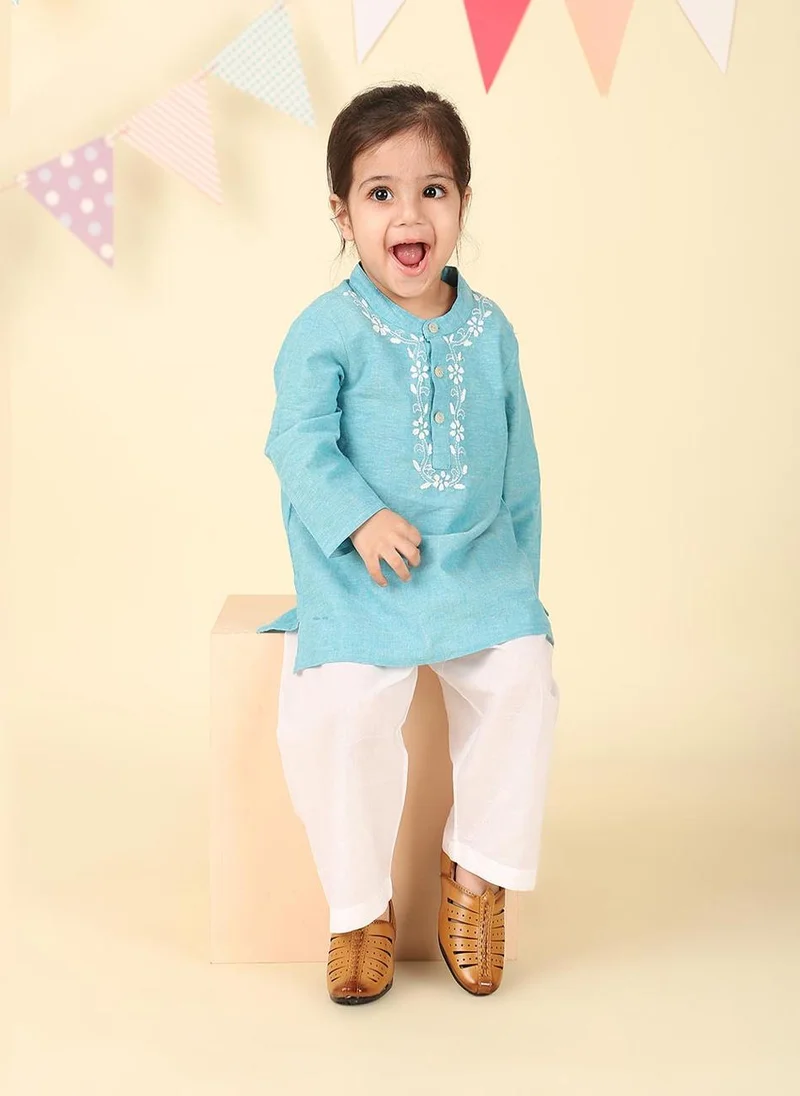 Fabindia Blue Cotton Chikankari Kurta Set