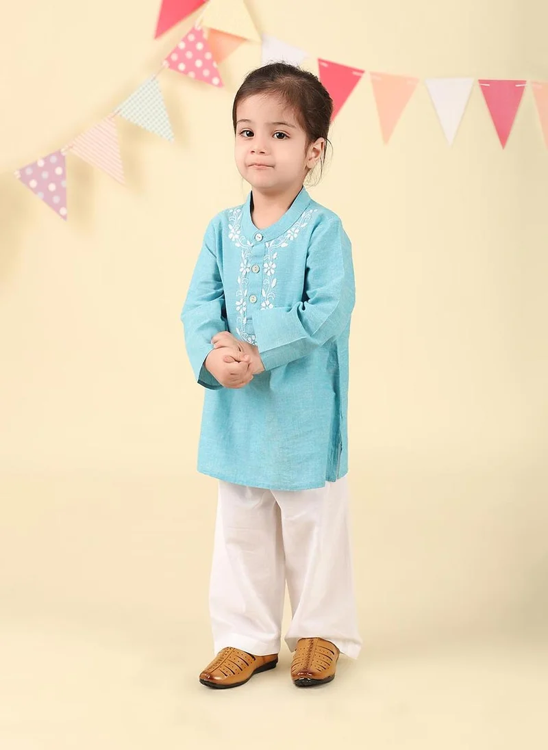 Fabindia Blue Cotton Chikankari Kurta Set