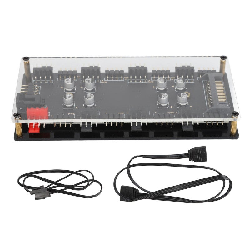 Republic Of Gamers ARGB PWM Hub 8 Way 12V 4PIN SATA Powered - 2 in 1 ARGB PWM Expansion for PC Case Cooling Fans - Image 1