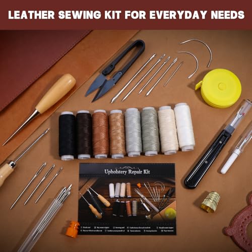 BAGERLA Upholstery Repair Sewing Kit Heavy Duty Sewing Kit with Awl Tools, Seam Ripper, Hand Stitching Needles, Upholstery Thread, Leather Craft Tool Kit for Shoes Sofa Tent Carpet Leather Craft DIY - Image 4