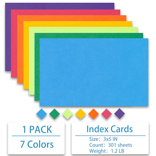 Magecubiku Index Cards 301-Count 3x5 Inch,178GSM Heavyweight Set of 7 Colors Paper Multicolor Study Cards (Rainbow) - Image 3