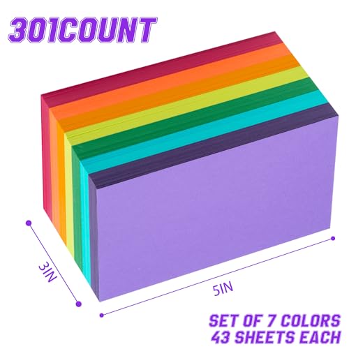 Magecubiku Index Cards 301-Count 3x5 Inch,178GSM Heavyweight Set of 7 Colors Paper Multicolor Study Cards (Rainbow) - Image 2